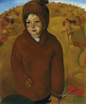 Russian Painting - BOY AT HARVEST TIME Boris Dmitrievich Grigoriev